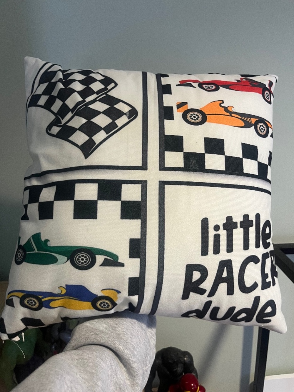 Race car pillow decor